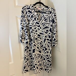 Jude Connally Megan Dress White & Navy 3/4 Sleeve Size M